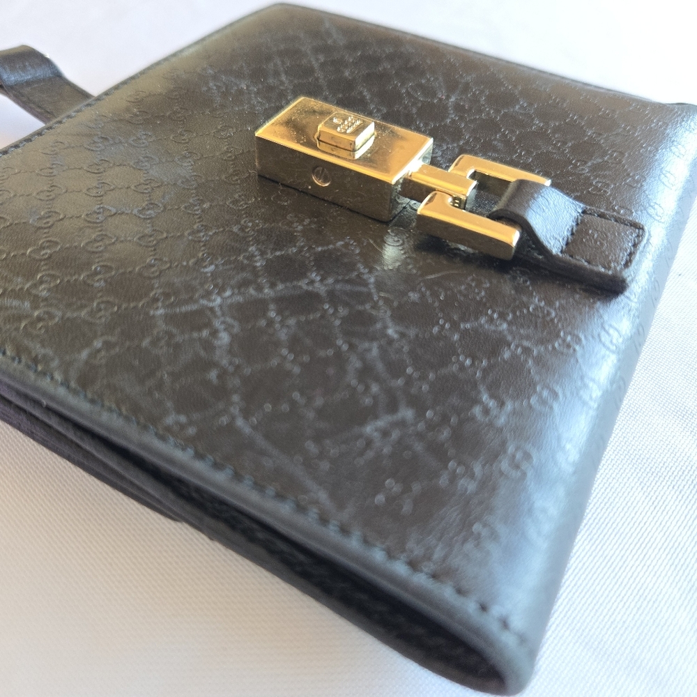 Vintage GUCCI Jackie Bi Fold Wallet Leather Metal Square Buckle Gold Hardware - Picture 4 of 14